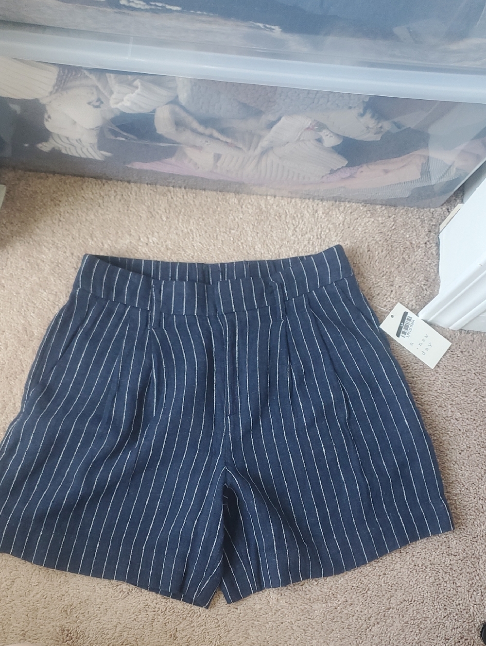 Navy Pinstripe High-Waist Women’s Shorts